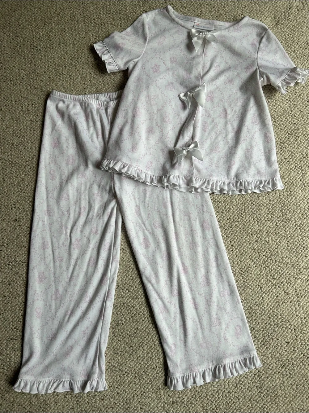 Vintage American Girl Girls White and Light Pink Ruffle Pajama Set